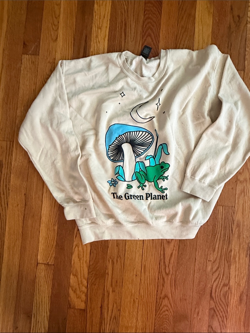 Cream "The Green Planet" Graphic Sweatshirt with Blue & Green Art